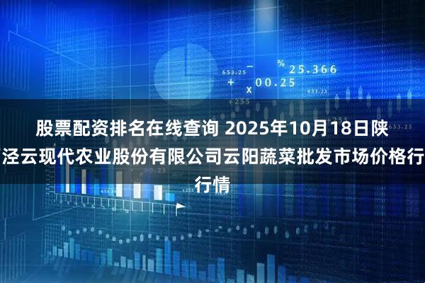 股票配资排名在线查询 2025年10月18日陕西泾云现代农业股份有限公司云阳蔬菜批发市场价格行情
